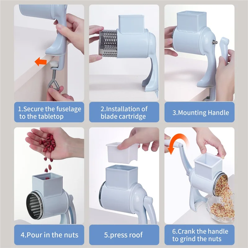 Molinillo Manual con Manivela, Trituradora de Alimentos Multifuncional, Picadora de Carne, Trituradora de Nueces con 5 Cuchillas, Tipo Ventosa (Certificada por la FDA) - Blanco