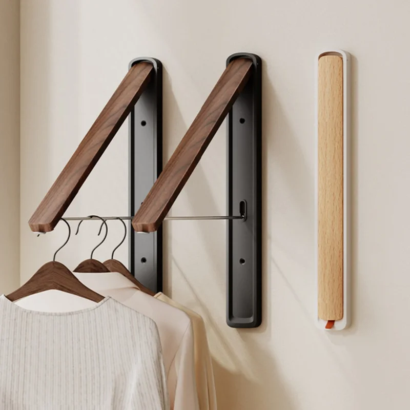 2PCS Foldable Clothes Drying Rack Space Aluminum Hanging Rail Laundry Rack Clothes Hanger for Balcony - Black