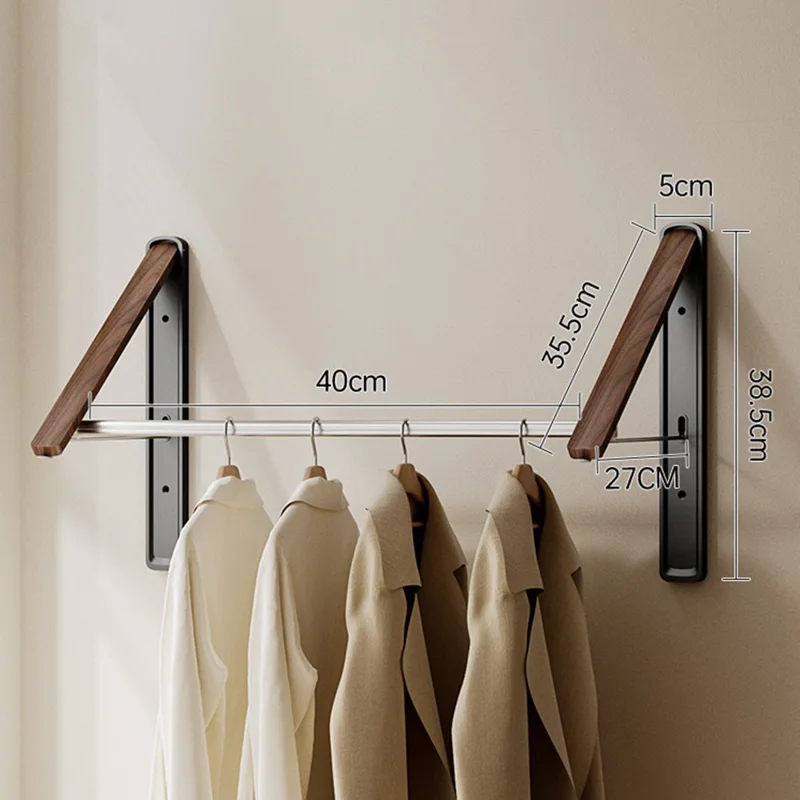 2PCS Folding Clothes Rack with 40cm Rod Wall Mounted Space Aluminum Retractable Laundry Drying Rail Hanger - Black