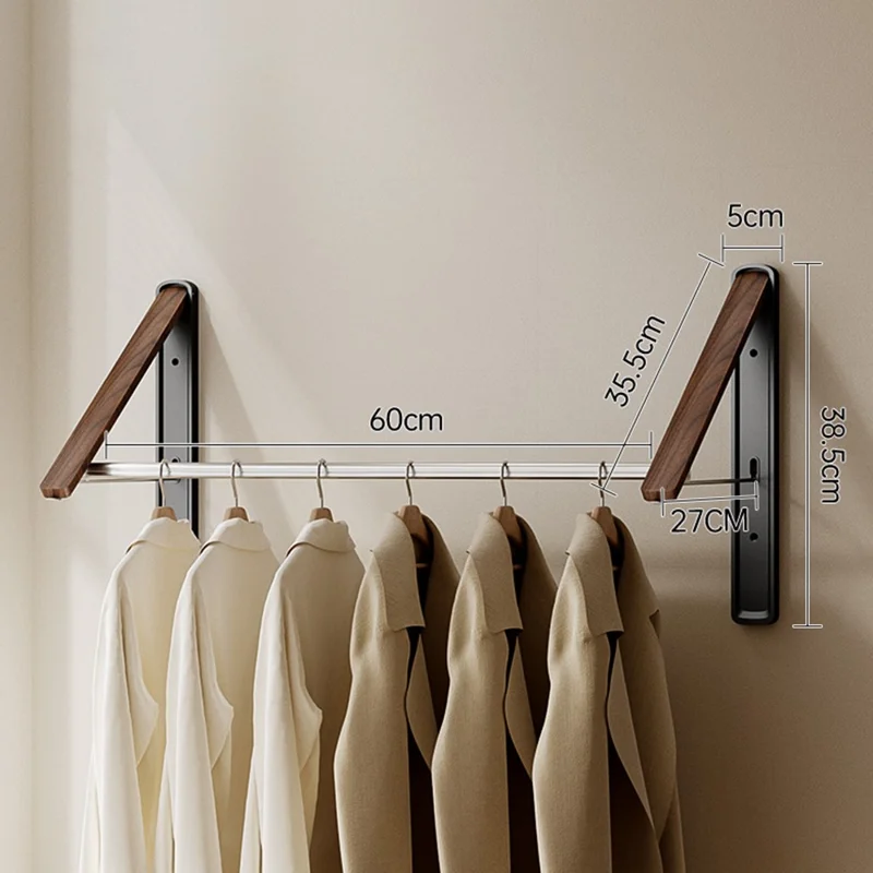 2PCS Folding Clothes Rack with 60cm Rod Wall Mounted Space Aluminum Retractable Laundry Drying Rail Hanger - Black