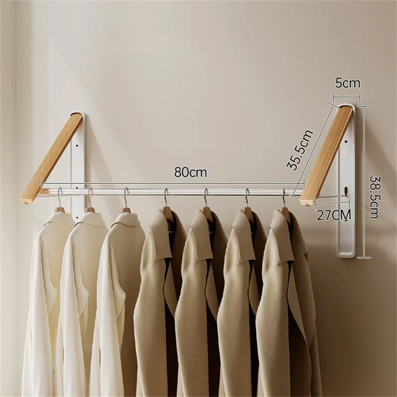 2PCS Folding Clothes Rack with 80cm Rod Wall Mounted Space Aluminum Retractable Laundry Drying Rail Hanger - White