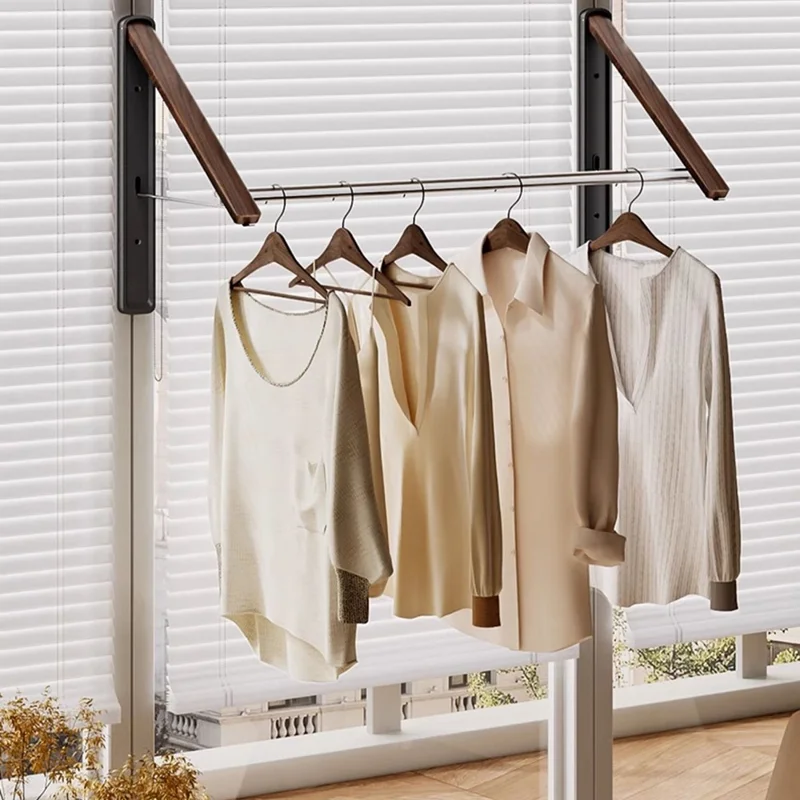 2PCS Folding Clothes Rack with 80cm Rod Wall Mounted Space Aluminum Retractable Laundry Drying Rail Hanger - White
