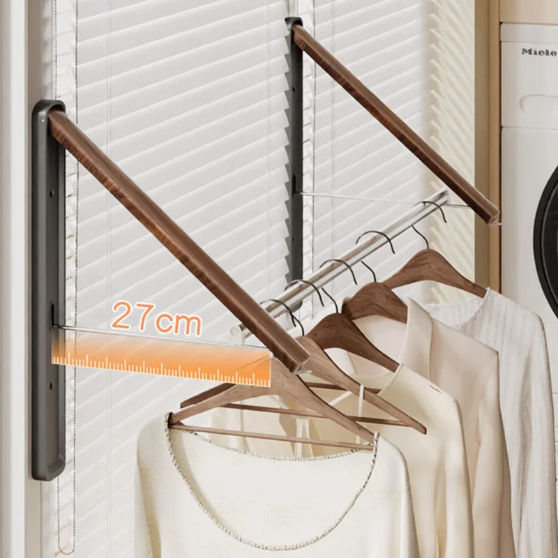 2PCS Folding Clothes Rack with 80cm Rod Wall Mounted Space Aluminum Retractable Laundry Drying Rail Hanger - White