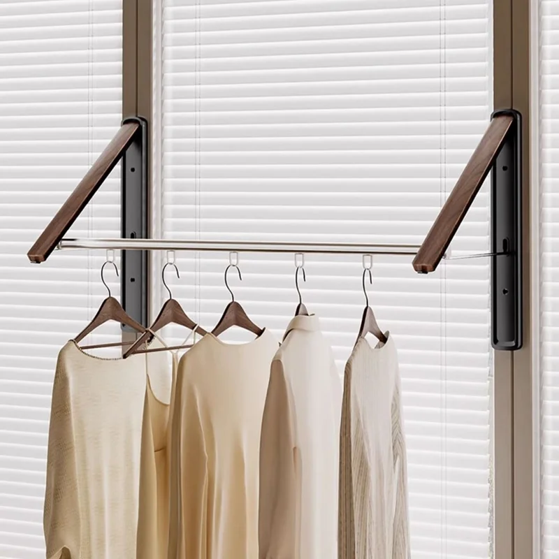 2PCS Folding Clothes Rack with 80cm Rod Wall Mounted Space Aluminum Retractable Laundry Drying Rail Hanger - White