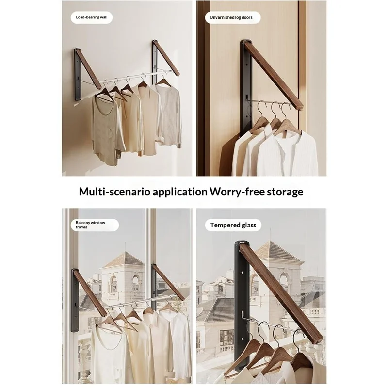 2PCS Folding Clothes Rack with 80cm Rod Wall Mounted Space Aluminum Retractable Laundry Drying Rail Hanger - White