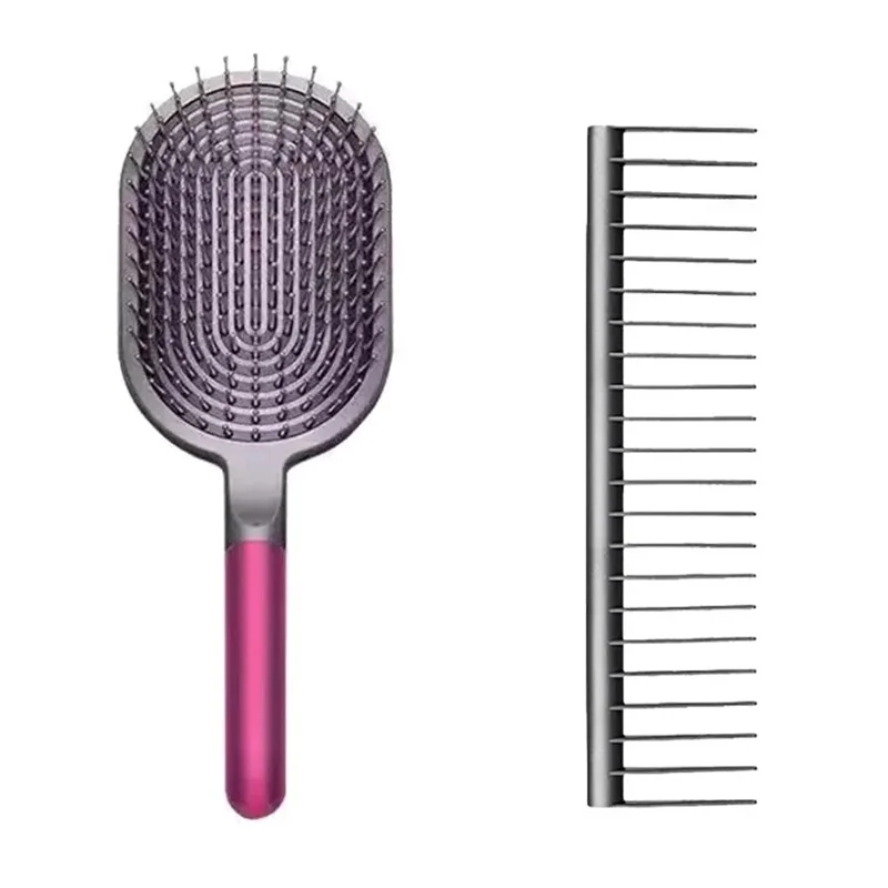 2PCS  /  Set Air Cushion Hair Brush Scalp Massage Comb Detangling Anti Static with Wide Tooth Comb - Rose