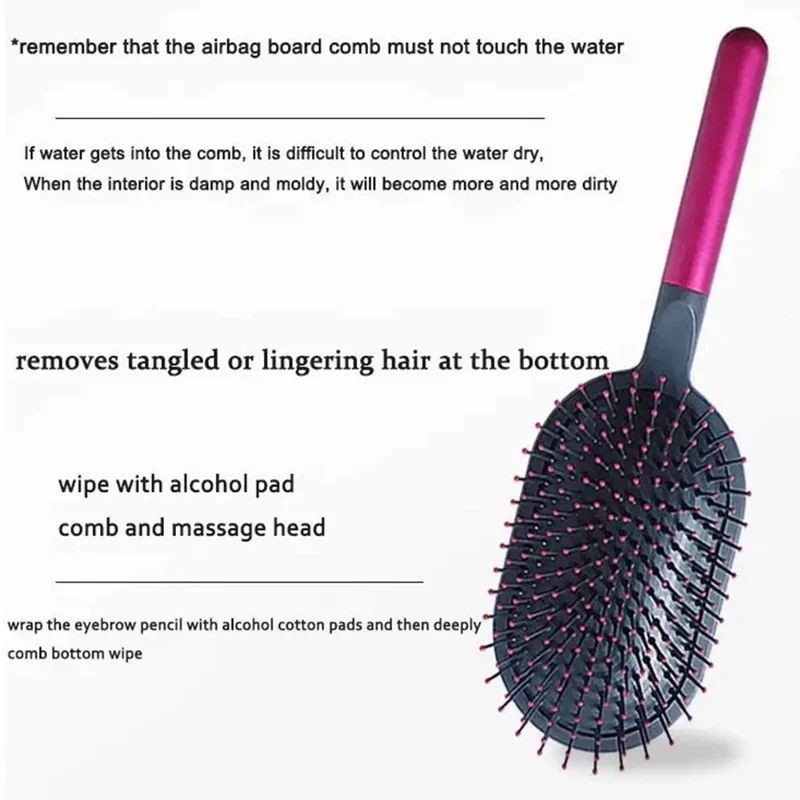 2PCS  /  Set Air Cushion Hair Brush Scalp Massage Comb Detangling Anti Static with Wide Tooth Comb - Rose