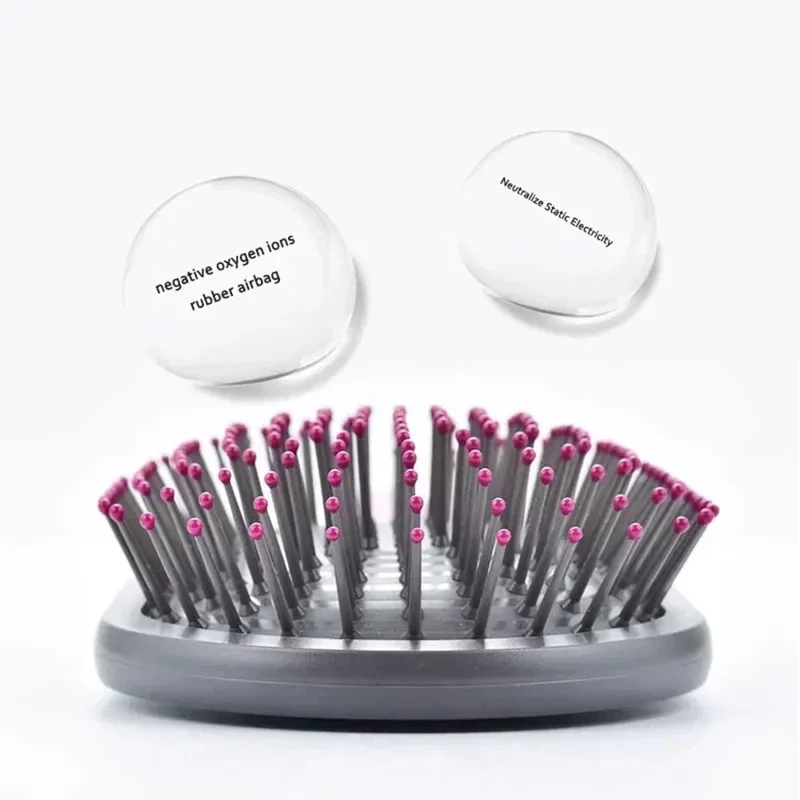 2PCS  /  Set Air Cushion Hair Brush Scalp Massage Comb Detangling Anti Static with Wide Tooth Comb - Rose