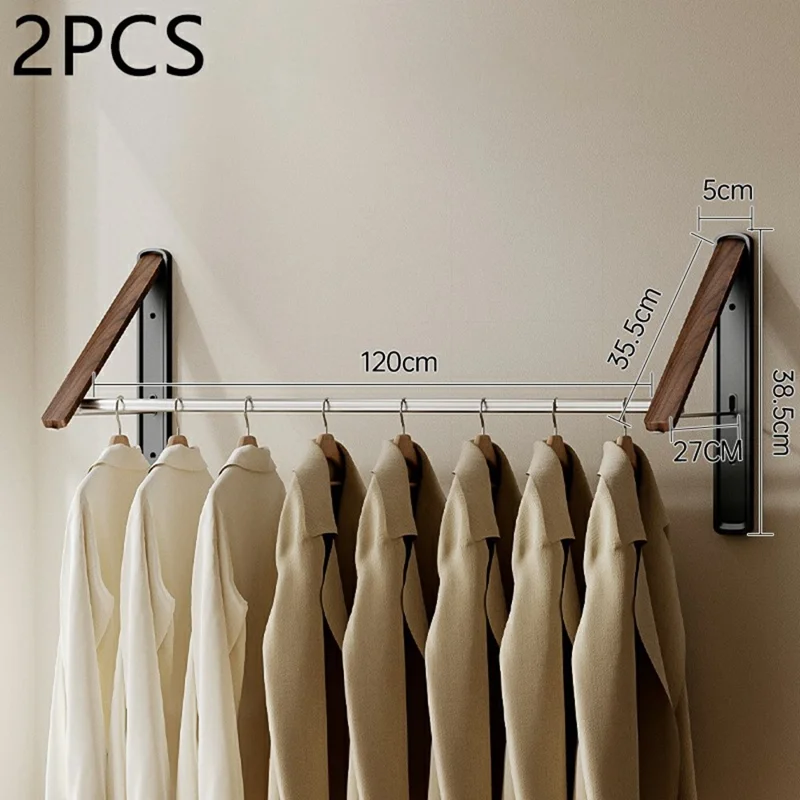 2 шт. складная вешалка для одежды с 120 см штангой, настенное крепление, алюминиевая выдвижная сушилка для белья — черная