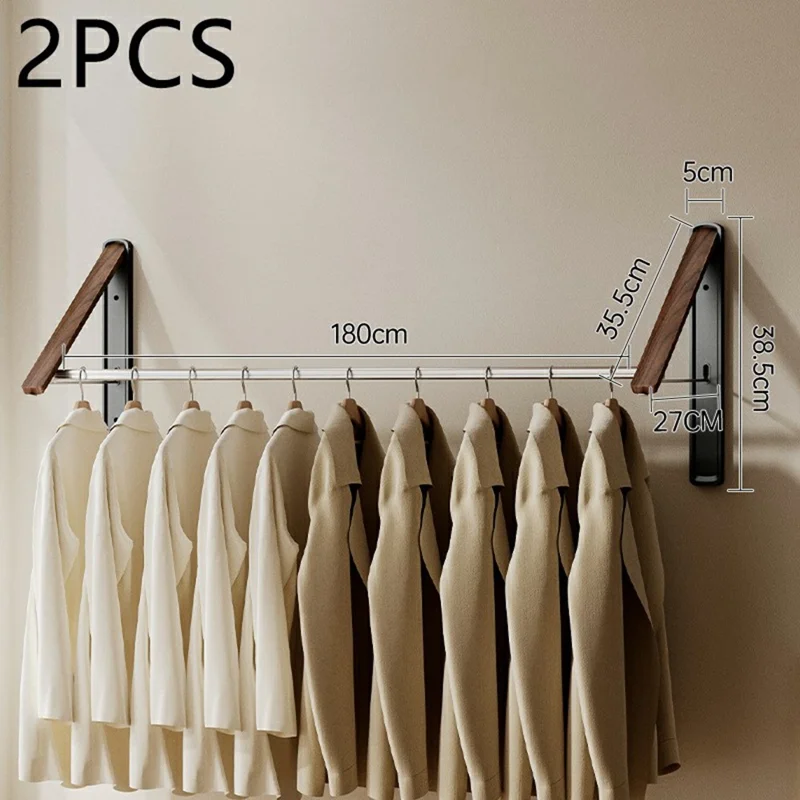 2-teiliger klappbarer Wäscheständer mit 180 cm Stange, wandmontiert, aus Raumaluminium, ausziehbarer Wäschetrocknerhalter – Schwarz