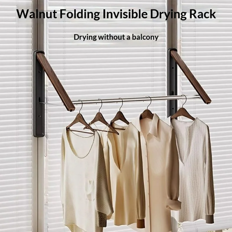 2-teiliger klappbarer Wäscheständer mit 180 cm Stange, wandmontiert, aus Raumaluminium, ausziehbarer Wäschetrocknerhalter – Schwarz