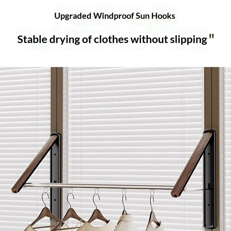 2-teiliger klappbarer Wäscheständer mit 180 cm Stange, wandmontiert, aus Raumaluminium, ausziehbarer Wäschetrocknerhalter – Schwarz