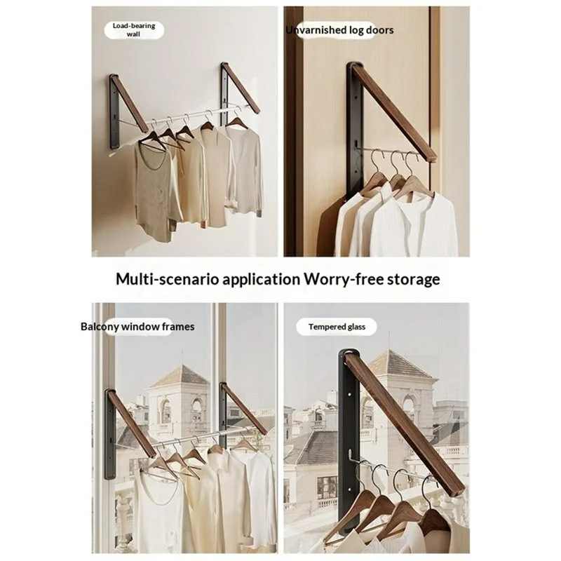 2-teiliger klappbarer Wäscheständer mit 180 cm Stange, wandmontiert, aus Raumaluminium, ausziehbarer Wäschetrocknerhalter – Schwarz