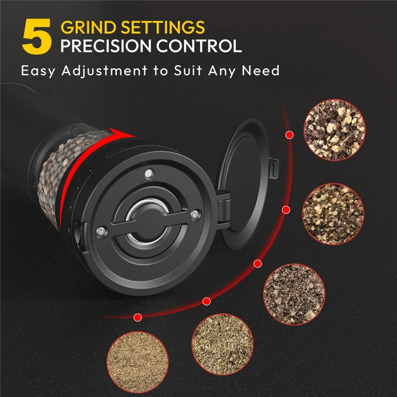 Molinillo Eléctrico Utensilios de Cocina Molinillo de Pimienta Recargable Máquina de Molienda Eléctrica para Especias Sal - Negro