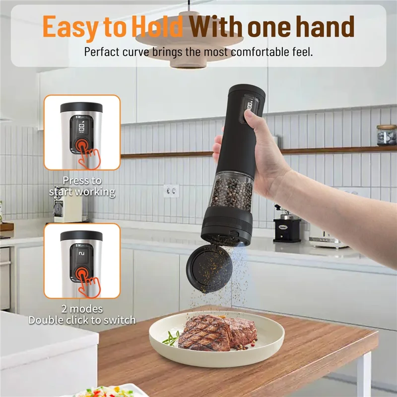 Molinillo Eléctrico Utensilios de Cocina Molinillo de Pimienta Recargable Máquina de Molienda Eléctrica para Especias Sal - Negro