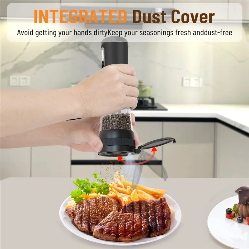 Molinillo Eléctrico Utensilios de Cocina Molinillo de Pimienta Recargable Máquina de Molienda Eléctrica para Especias Sal - Negro