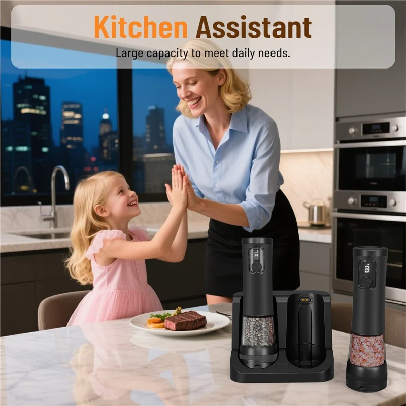 Molinillo Eléctrico Utensilios de Cocina Molinillo de Pimienta Recargable Máquina de Molienda Eléctrica para Especias Sal - Negro