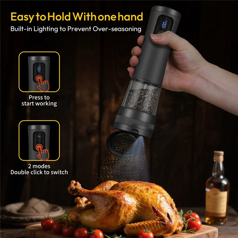 Molinillo Eléctrico Utensilios de Cocina Molinillo de Pimienta Recargable Máquina de Molienda Eléctrica para Especias Sal - Negro