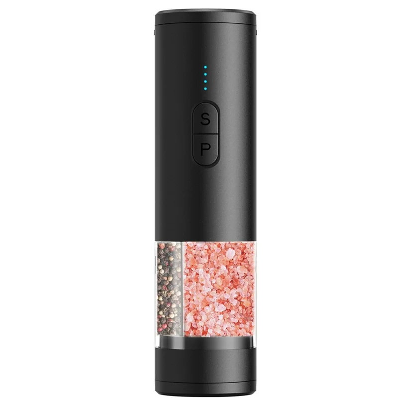 Molinillo Eléctrico de Sal y Pimienta 2 en 1, Molinillo Doble Cámara para Cocina y Cocina - Negro