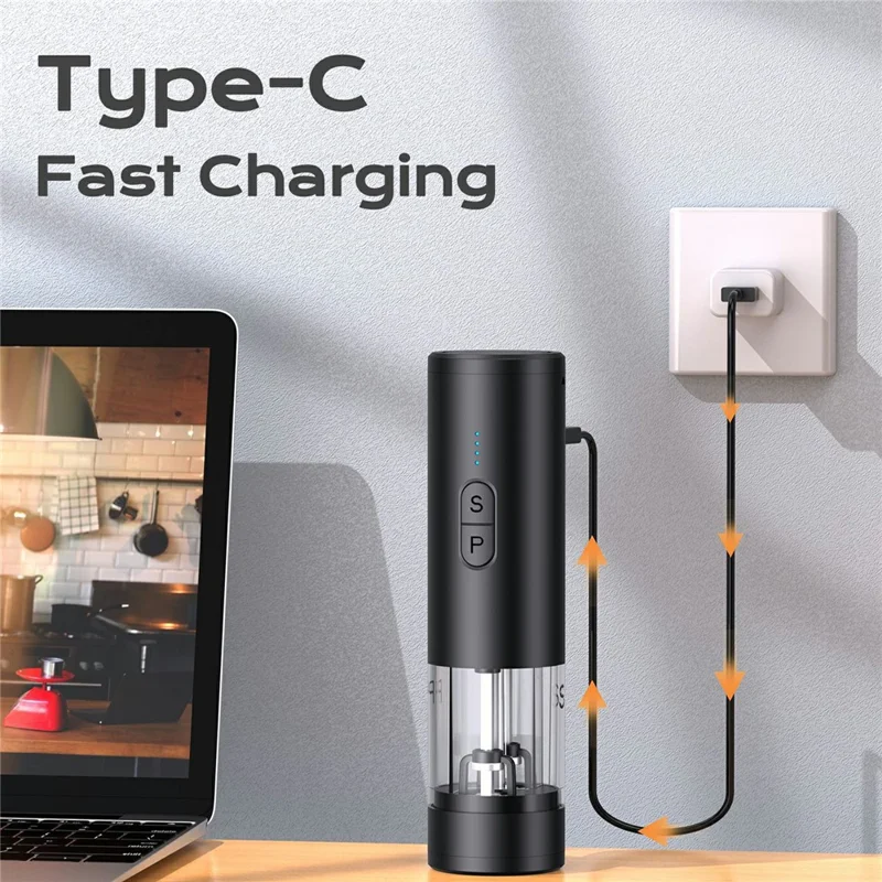 Molinillo Eléctrico de Sal y Pimienta 2 en 1, Molinillo Doble Cámara para Cocina y Cocina - Negro