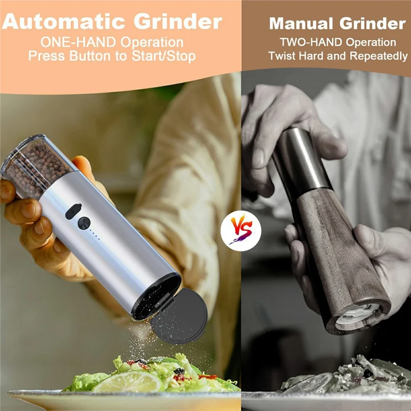 Molinillo Eléctrico de Pimienta de Aleación de Aluminio con Sensor de Gravedad y Ajuste de Groorosidad - Plata