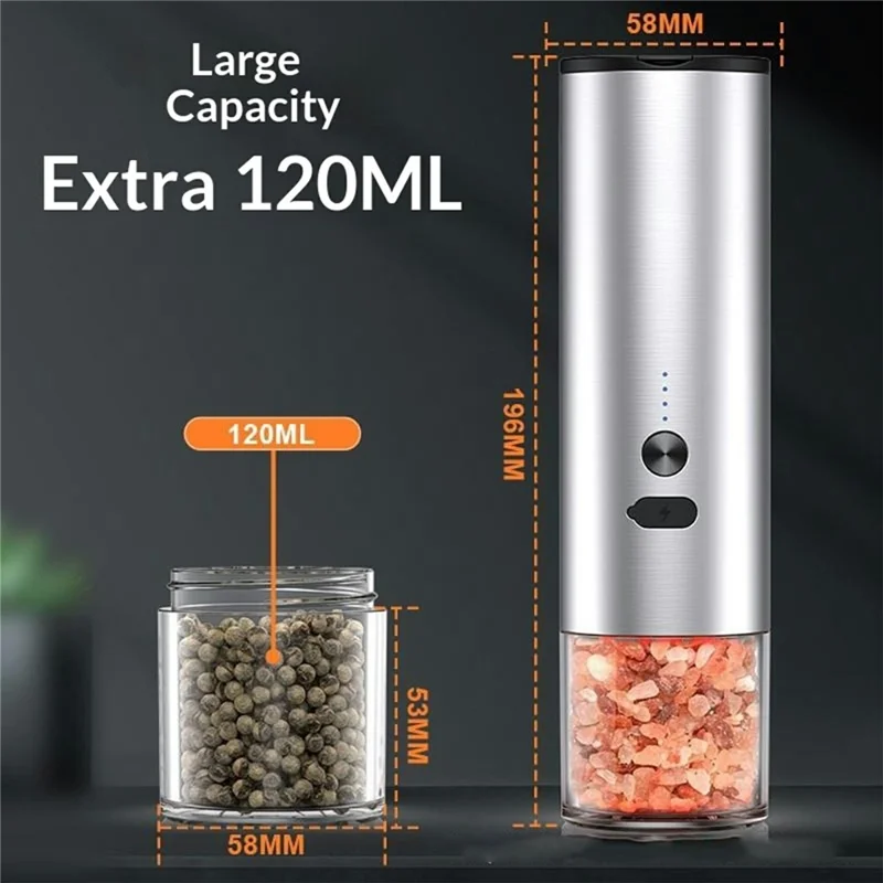 Molinillo Eléctrico de Pimienta de Aleación de Aluminio con Sensor de Gravedad y Ajuste de Groorosidad - Plata