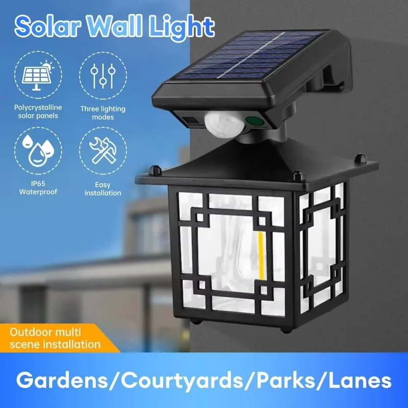 Lampe Solaire Murale Extérieure Étanche avec Capteur de Mouvement, Lampe LED avec Commande Intelligente et Trois Modes d'Éclairage - JD-1579
