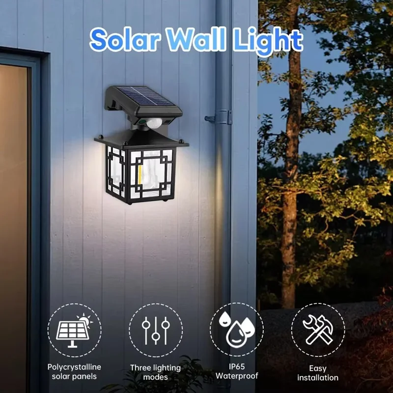 Solar Wall Light Outdoor Waterproof Motion Sensor LED Light with Intelligent Control Three Lighting Modes - JD-1578
