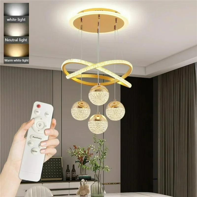 Lampadario LED Moderno Minimalista con Cristalli Dimmerabile con Telecomando per Soggiorno / Camera da Letto - Oro