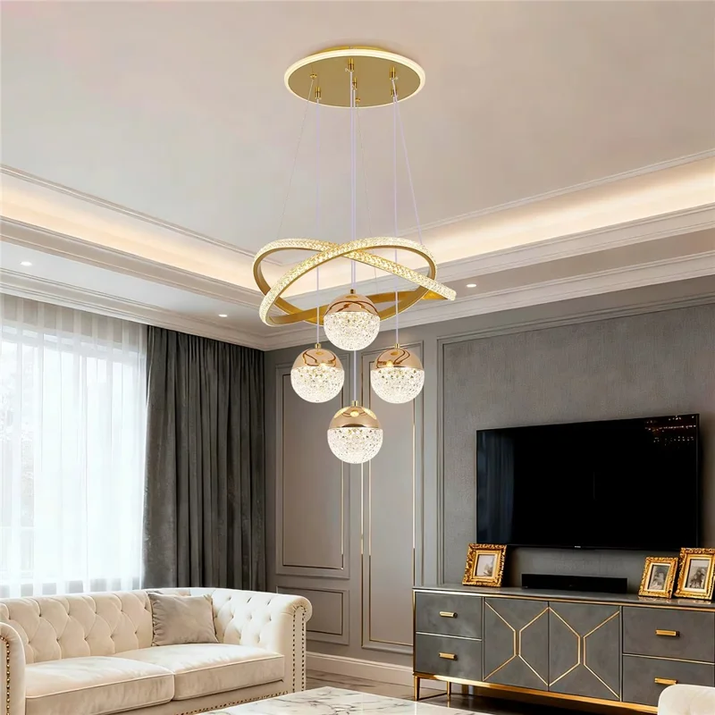 Lampadario LED Moderno Minimalista con Cristalli Dimmerabile con Telecomando per Soggiorno / Camera da Letto - Oro