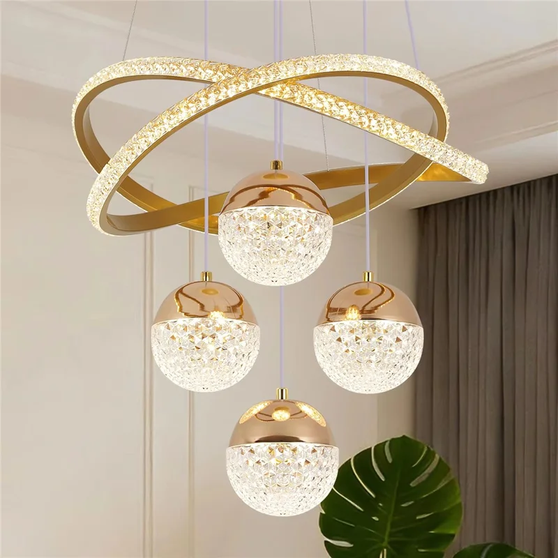 Lampadario LED Moderno Minimalista con Cristalli Dimmerabile con Telecomando per Soggiorno / Camera da Letto - Oro