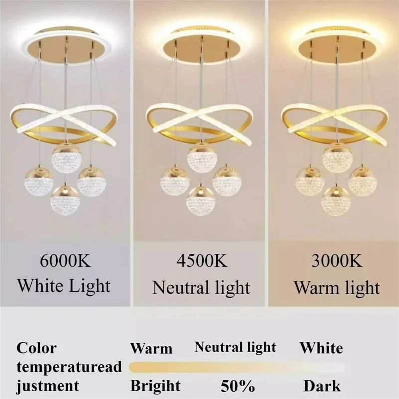 Lampadario LED Moderno Minimalista con Cristalli Dimmerabile con Telecomando per Soggiorno / Camera da Letto - Oro