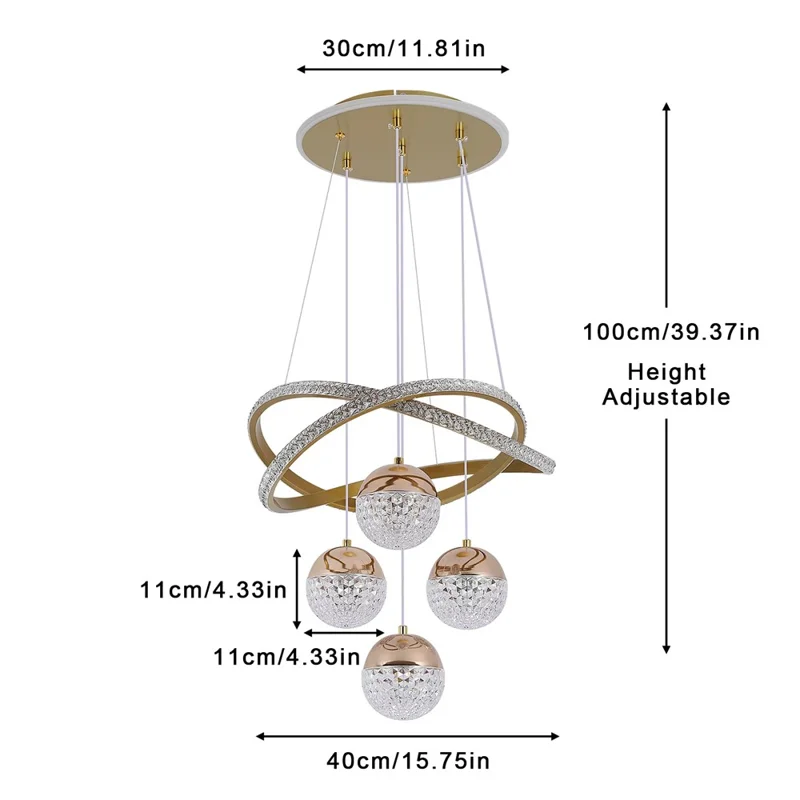 Lampadario LED Moderno Minimalista con Cristalli Dimmerabile con Telecomando per Soggiorno / Camera da Letto - Oro