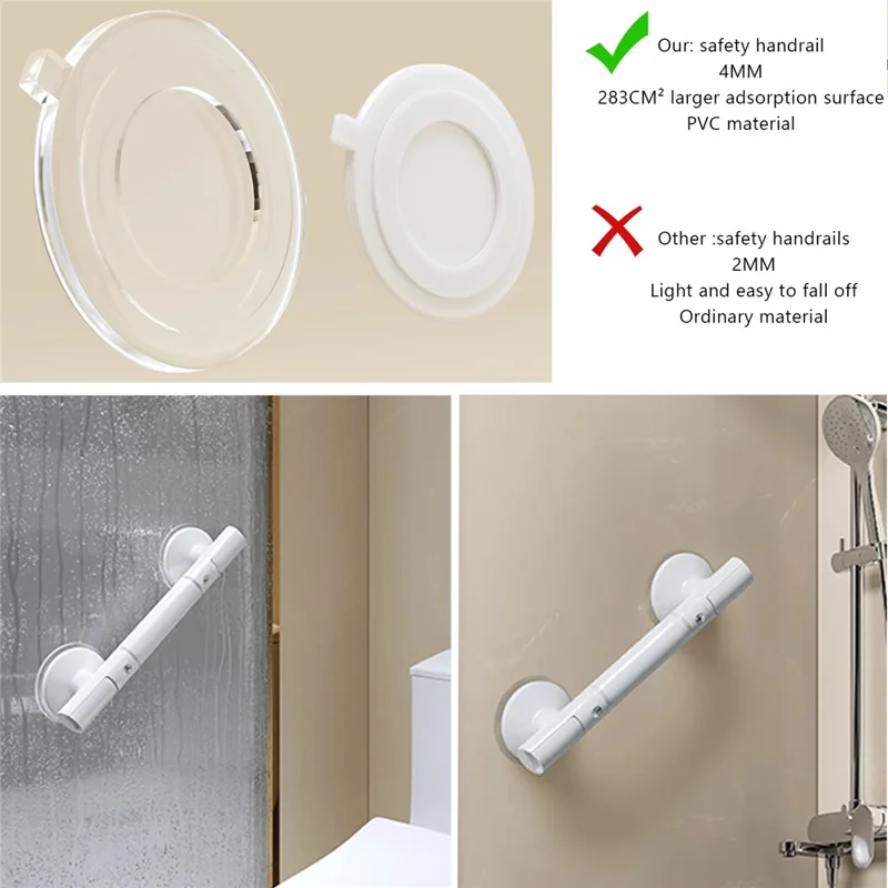 45CM Extended Sucker Armrest Bathroom Safety Grab Bar For Elderly Toilet Anti Slip Handle - White