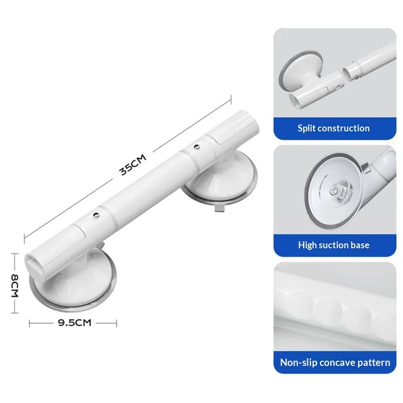 35CM Suction Cup Armrest Bathroom Safety Grab Bar For Elderly Toilet Anti Slip Handle - White