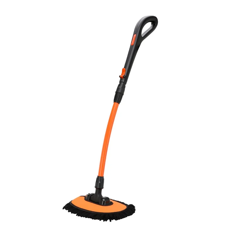 Brosse de nettoyage courbée pour voiture, poignée télescopique avec courbure de 15 degrés, balai de nettoyage pour voiture - Orange