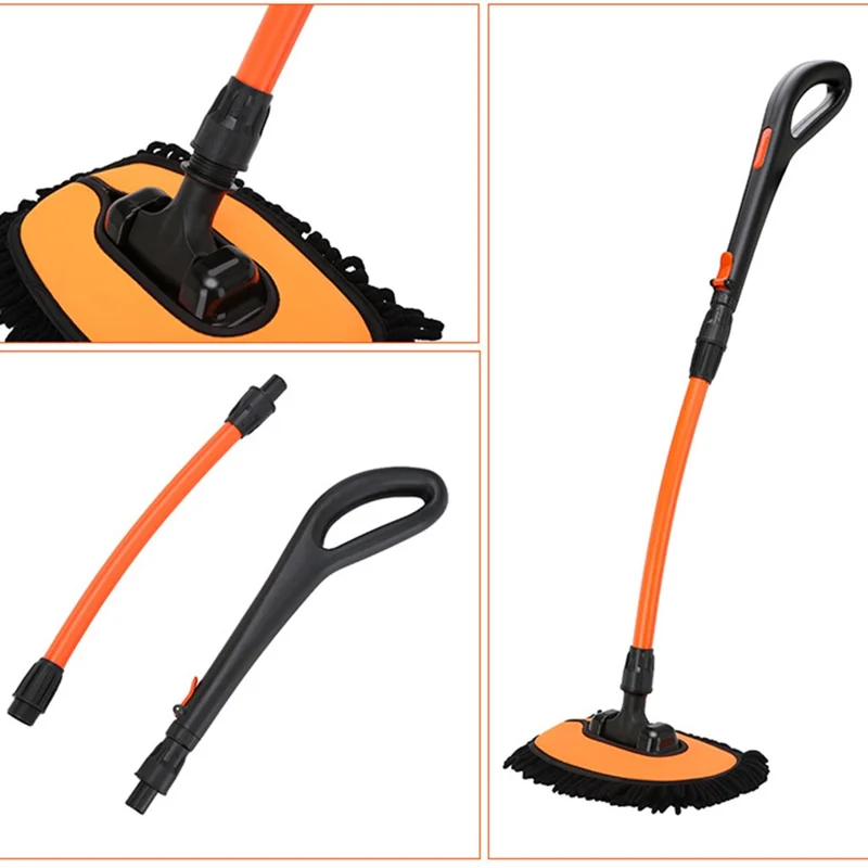 Brosse de nettoyage courbée pour voiture, poignée télescopique avec courbure de 15 degrés, balai de nettoyage pour voiture - Orange