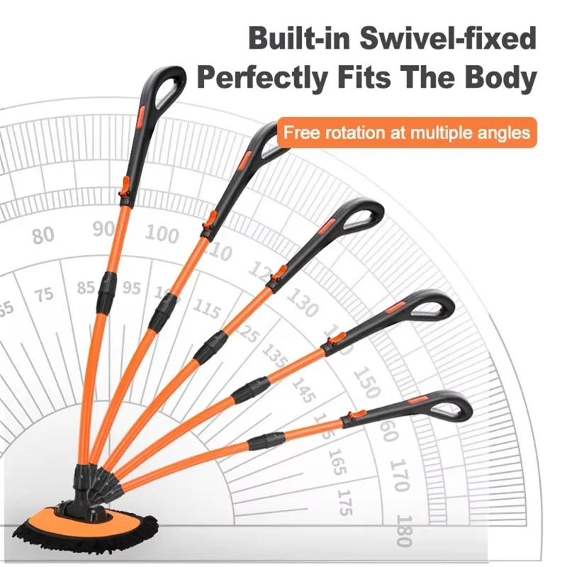 Brosse de nettoyage courbée pour voiture, poignée télescopique avec courbure de 15 degrés, balai de nettoyage pour voiture - Orange
