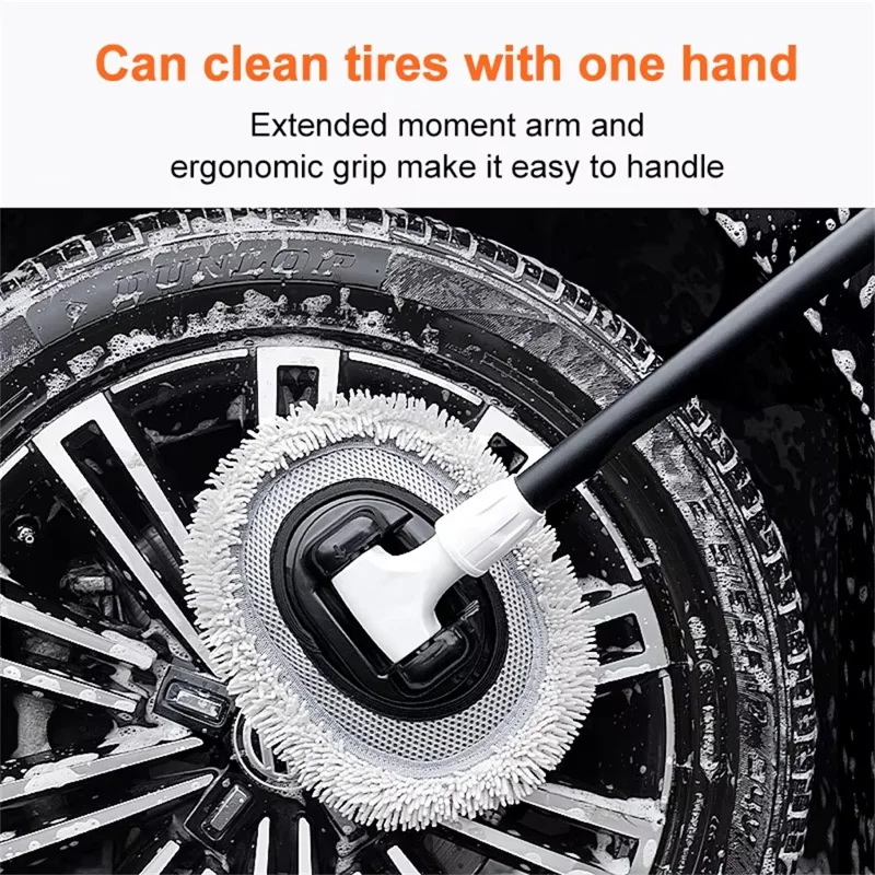 Brosse de nettoyage courbée pour voiture, poignée télescopique avec courbure de 15 degrés, balai de nettoyage pour voiture - Orange