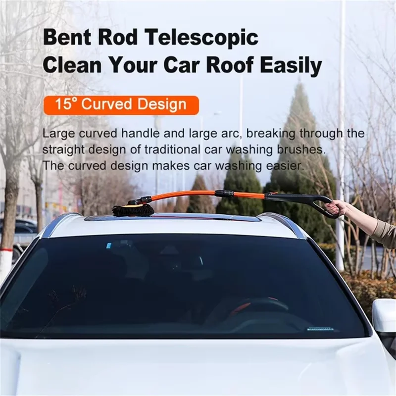 Curved Car Cleaning Brush 15 Degree Bend Extendable Handle Car Cleaning Mop - White