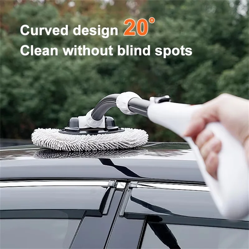Curved Car Cleaning Brush 15 Degree Bend Extendable Handle Car Cleaning Mop - White