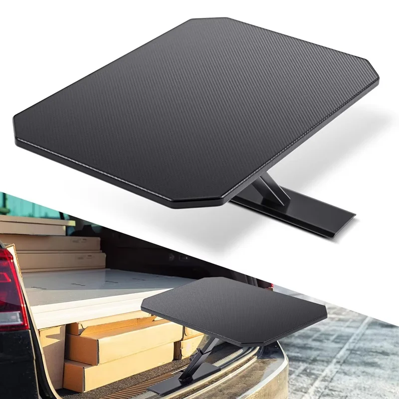 Tablette de Coffre de Voiture Portable Pliable Bureau de Camping Texture Fibre de Carbone Table Réglable à 180 Degrés - Noir
