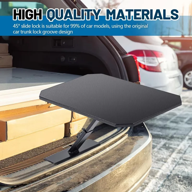 Tablette de Coffre de Voiture Portable Pliable Bureau de Camping Texture Fibre de Carbone Table Réglable à 180 Degrés - Noir