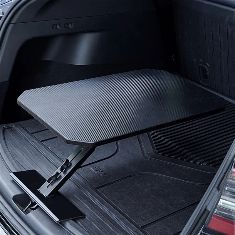 Tablette de Coffre de Voiture Portable Pliable Bureau de Camping Texture Fibre de Carbone Table Réglable à 180 Degrés - Noir