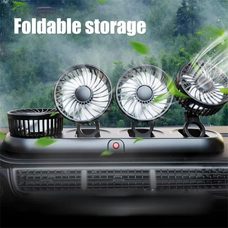 Four Head Folding Car Fan 360 Degree Rotation Auto Dashboard Cooling Fan for Vehicle Use - White  /  5V USB Port