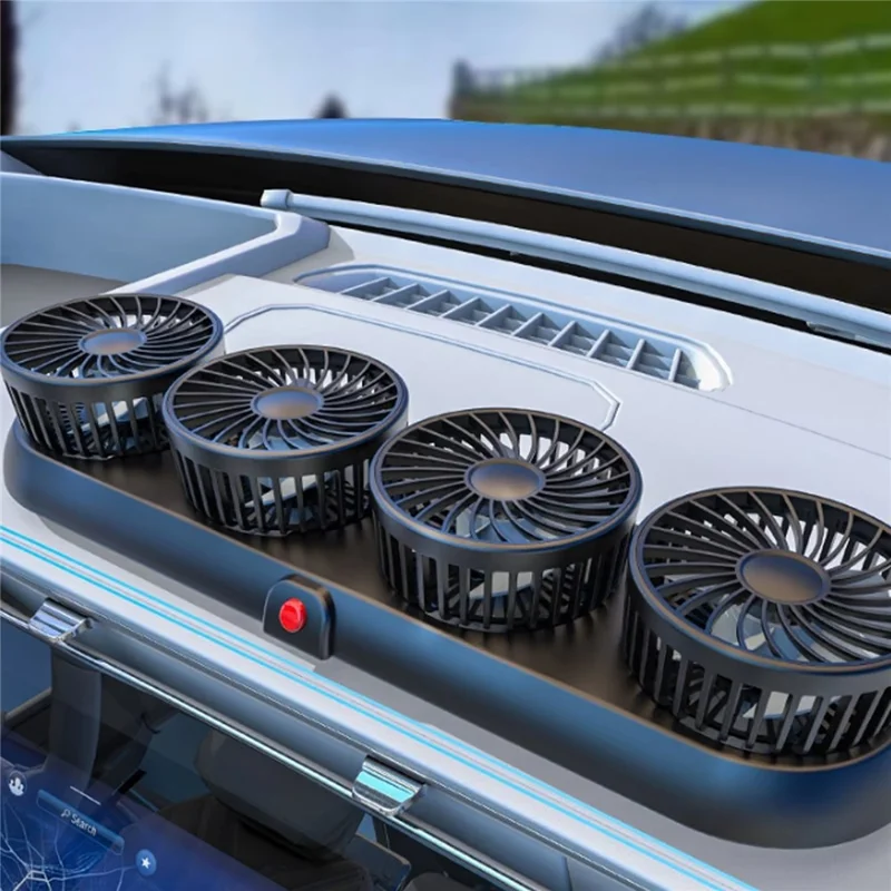 Four Head Folding Car Fan 360 Degree Rotation Auto Dashboard Cooling Fan for Vehicle Use - White  /  5V USB Port