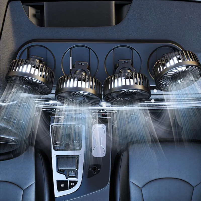 Four Head Folding Car Fan 360 Degree Rotation Auto Dashboard Cooling Fan for Vehicle Use - White  /  5V USB Port