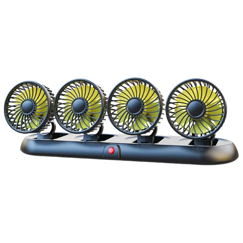 Four Head Folding Car Fan 360 Degree Rotation Auto Dashboard Cooling Fan for Vehicle Use - Yellow  /  12V Cigarette Lighter Port