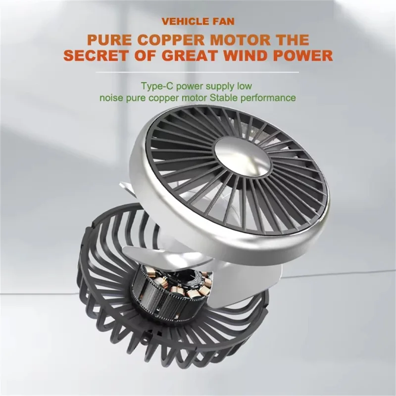 360 Degree Rotation Double Head 12V 24V Car Back Seat Fan 3-Speed Wind Adjustment USB Cooling Fan - Black