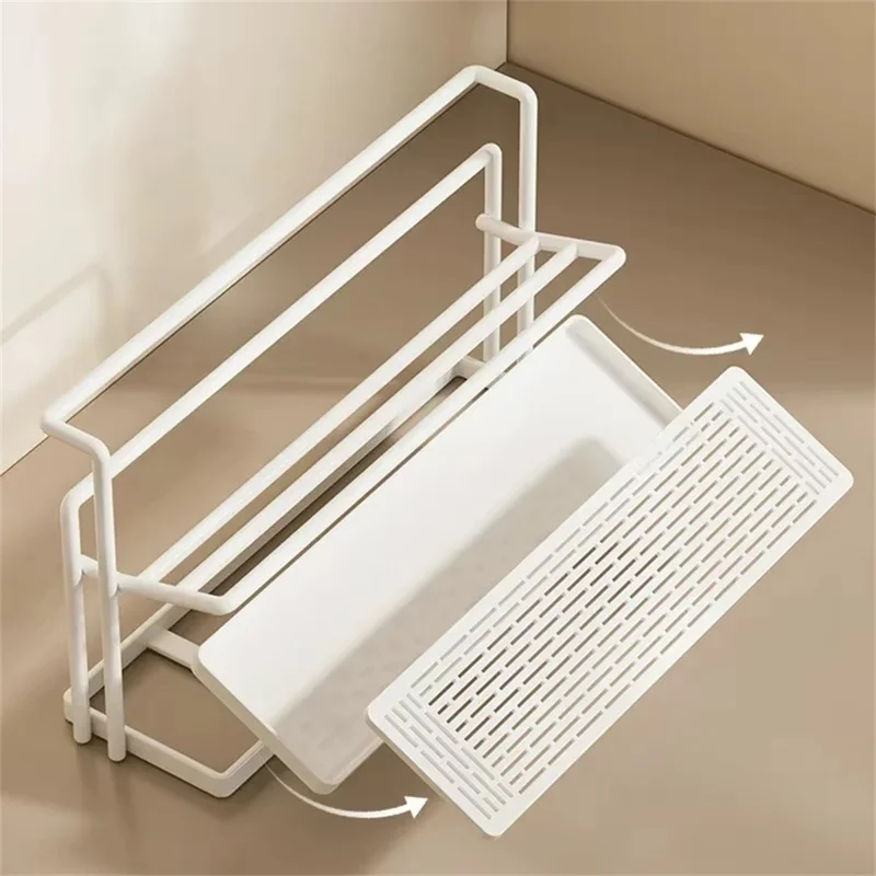 Küchen-Cup-Halterung mit zwei Etagen und Ablauftablett, Unterschrank-Organizer für Gläser und Becher - Weiß